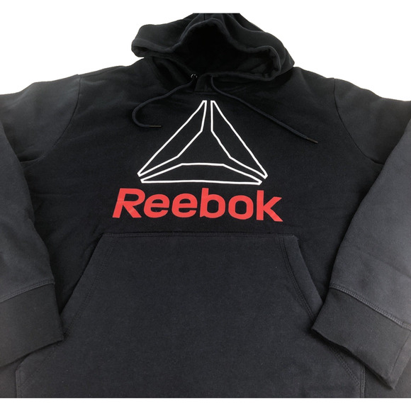 Reebok Men's Hoodie Large Graphic Vector Logo Blue Red Pullover Kangaroo Pocket - Picture 2 of 10